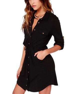 LULUS Exclusive Brave and the Bold Black Long Sleeve Shirt Dress